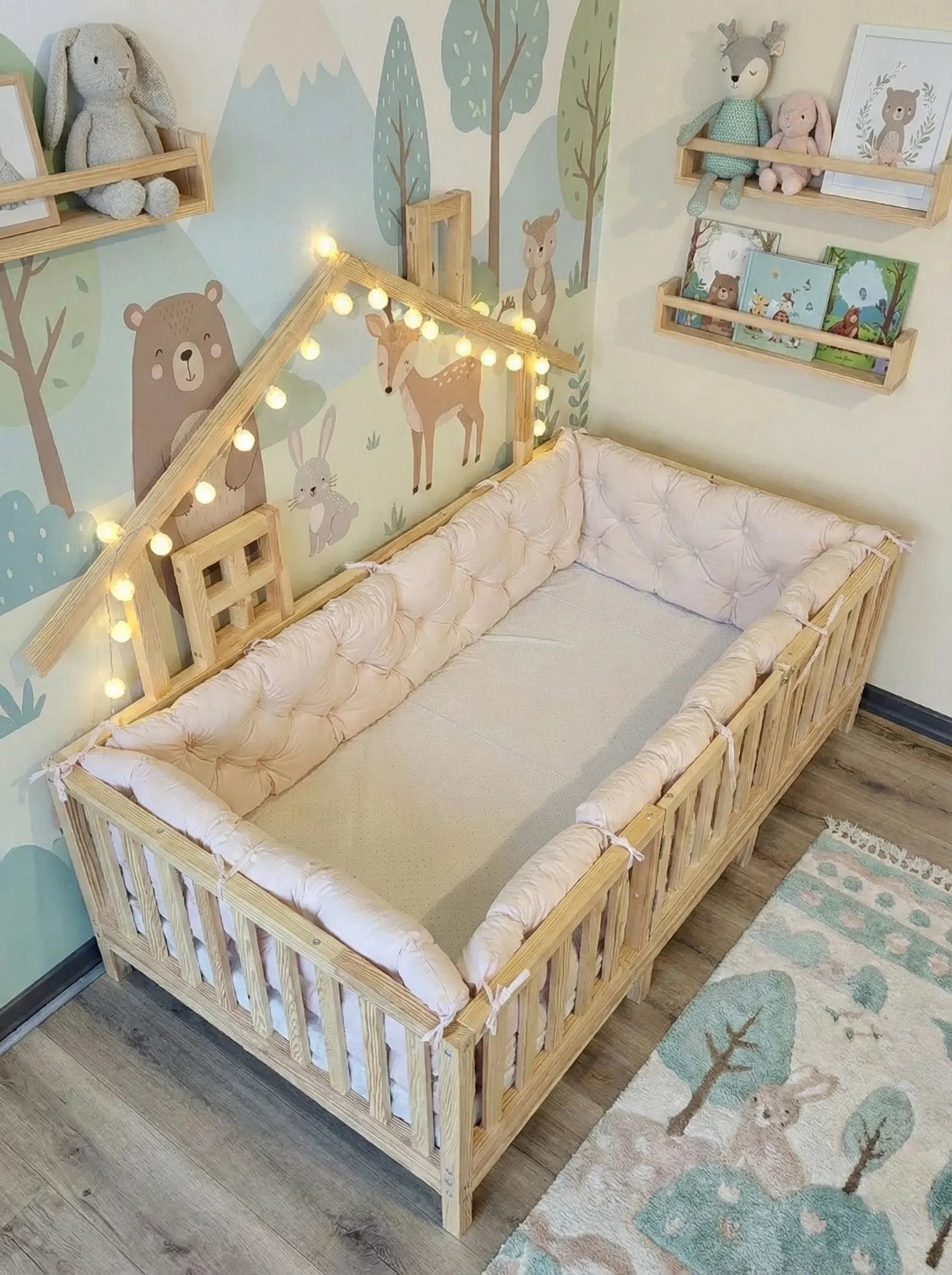 Montessori Yataklar ve Beşikler İçin Koruyucu Kenar Koruma Takımı Toz Pembe