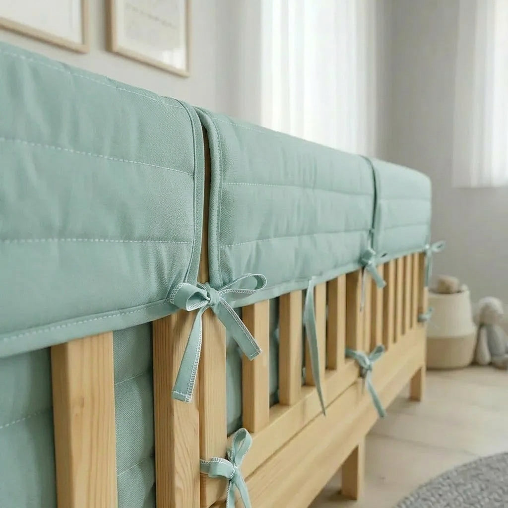 Montessori Beşik Kenar Koruma Takımı %100 Pamuk - Nil Yeşili - Buble Full