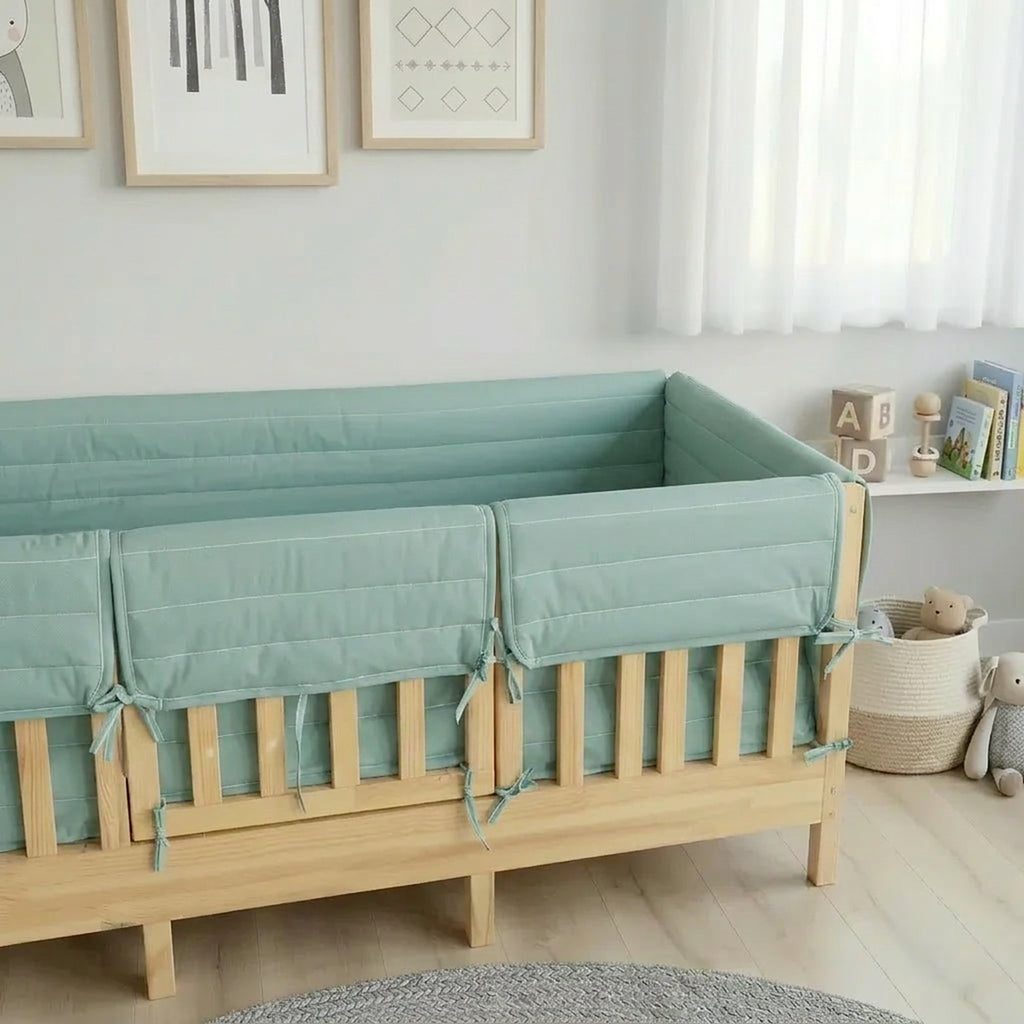 Montessori Beşik Kenar Koruma Takımı %100 Pamuk - Nil Yeşili - Buble Full
