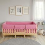 Montessori Beşik Kenar Koruma Takımı %100 Pamuk - Şeker Pembe - Buble Full
