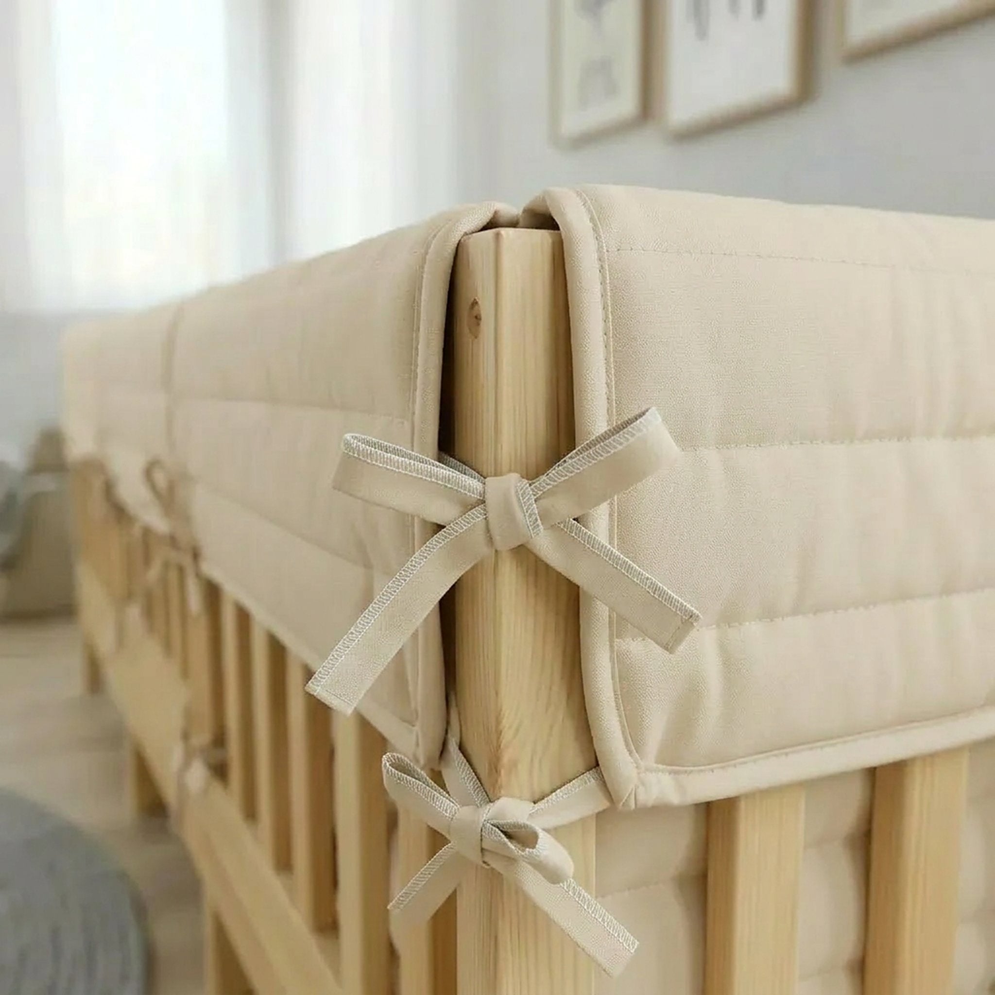 Montessori Beşik Kenar Koruma Takımı %100 Pamuk - Darbe Önleyici - Vanilya - Buble Full