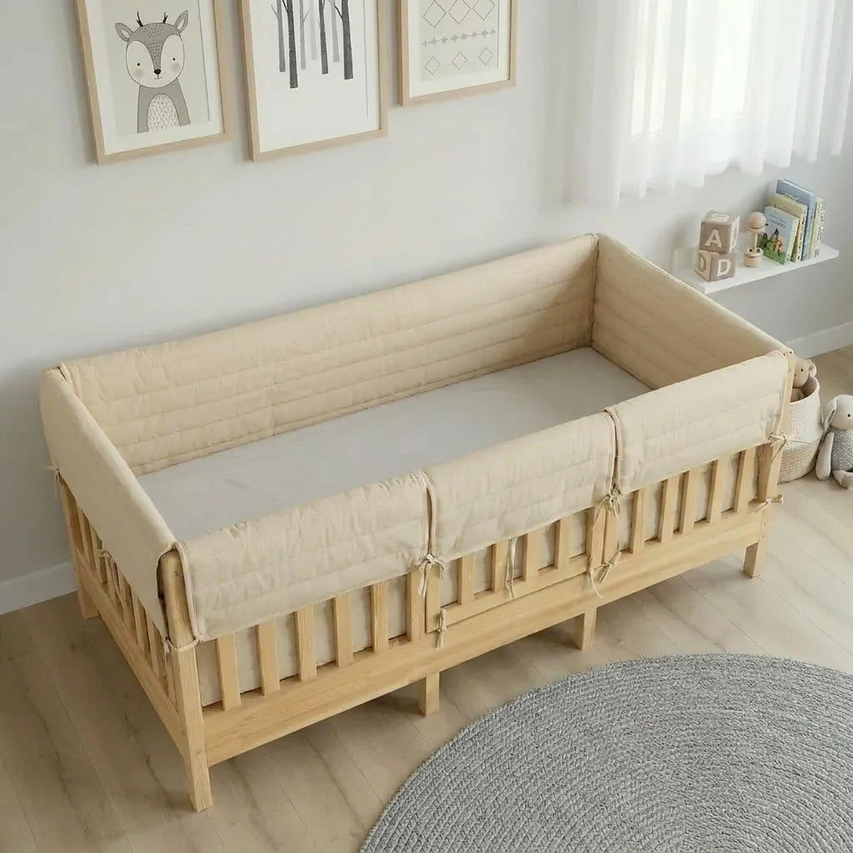Montessori Beşik Kenar Koruma Takımı %100 Pamuk - Vanilya - Buble Full