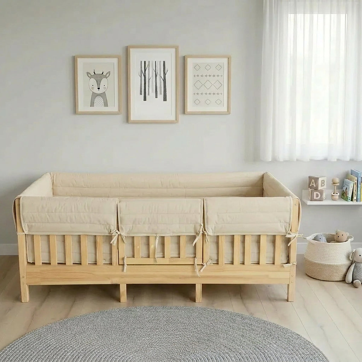 Montessori Beşik Kenar Koruma Takımı %100 Pamuk - Vanilya - Buble Full