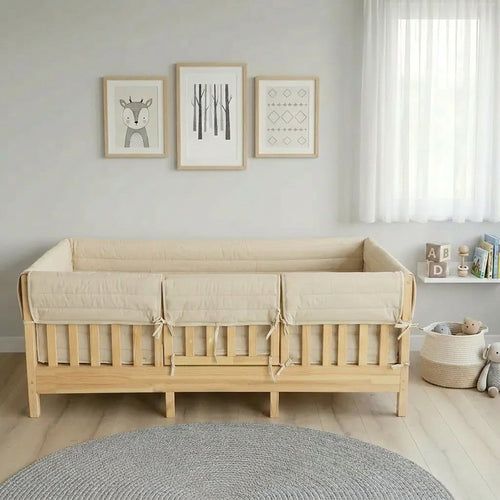 Montessori Beşik Kenar Koruma Takımı %100 Pamuk - Darbe Önleyici - Vanilya - Buble Full
