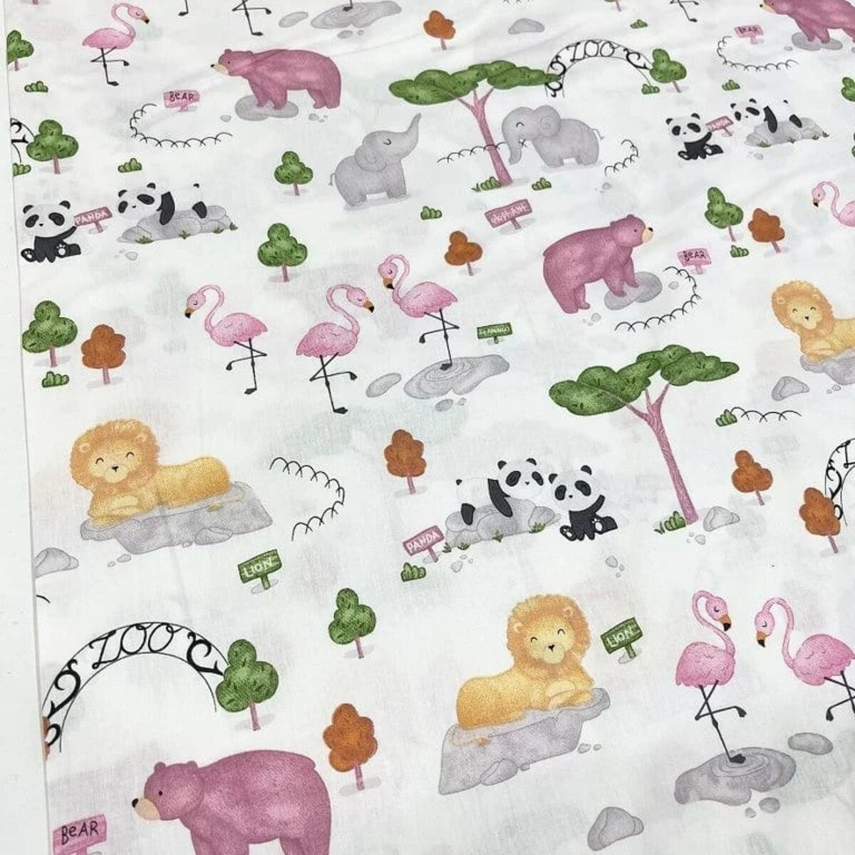Pembe Flamingo desenli pamuk kumaş - Ossa Tasarım