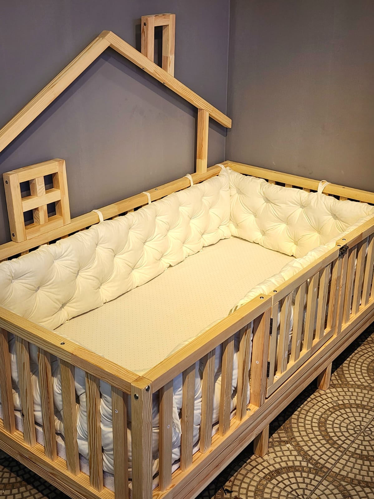 Montessori Yatak ve Beşik İçin Koruyucu Kenar Koruma Takımı Ekru Renk