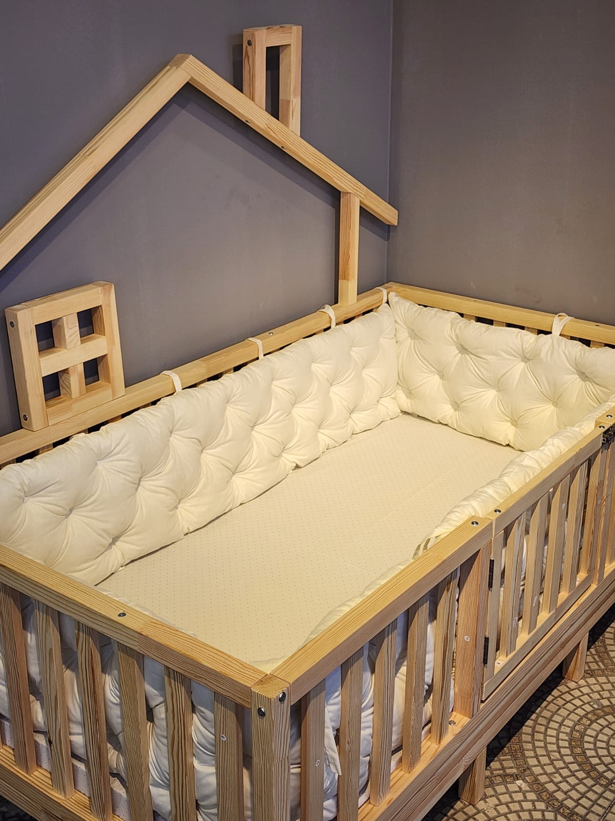 Montessori Yatak ve Beşik İçin Koruyucu Kenar Koruma Takımı Ekru Renk