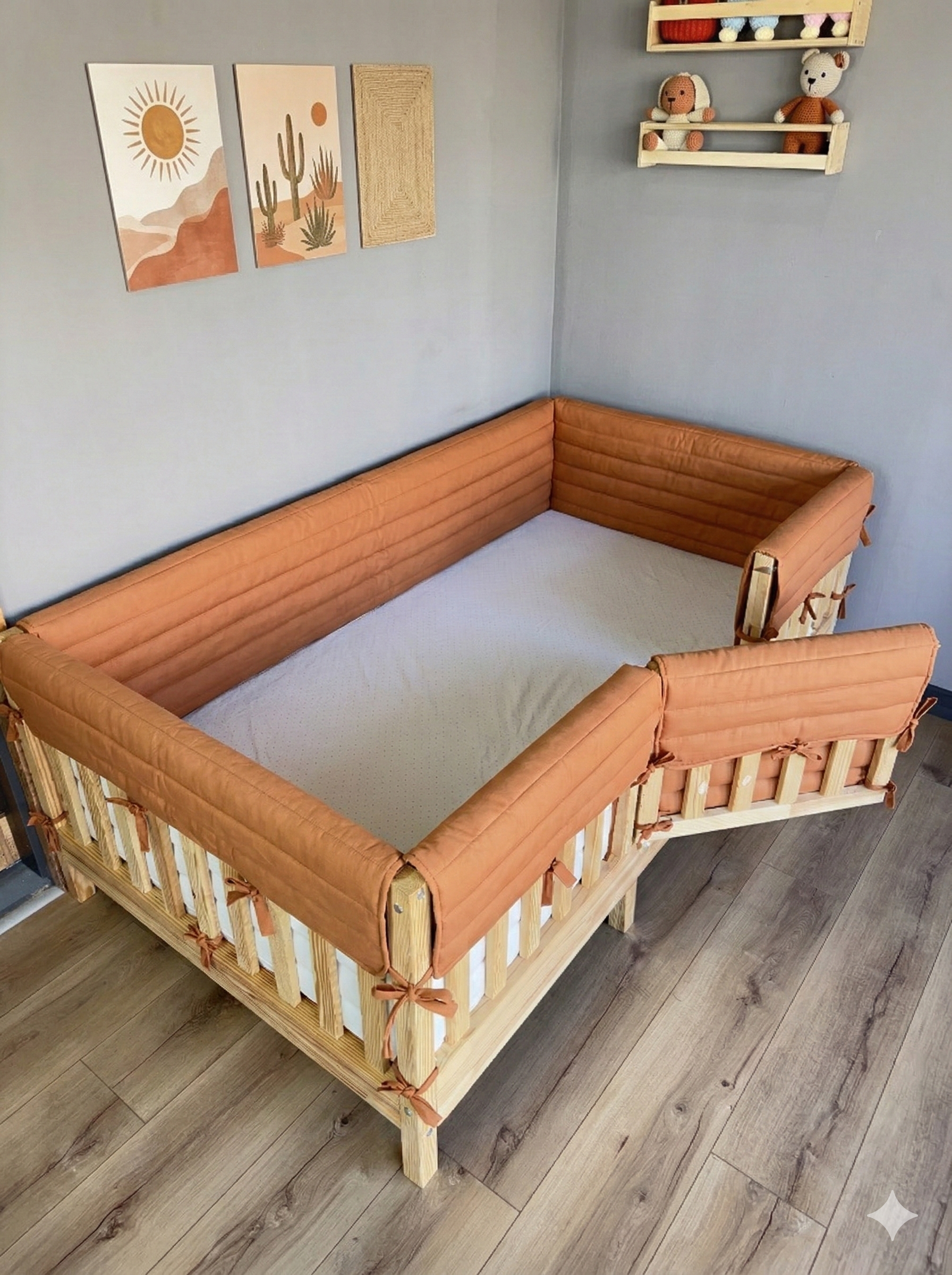 Montessori ve Beşik İçin Full İç-Dış Kenar Koruma Takımı - Darbe Önleyici Pofuduk Tasarım Kiremit Renk