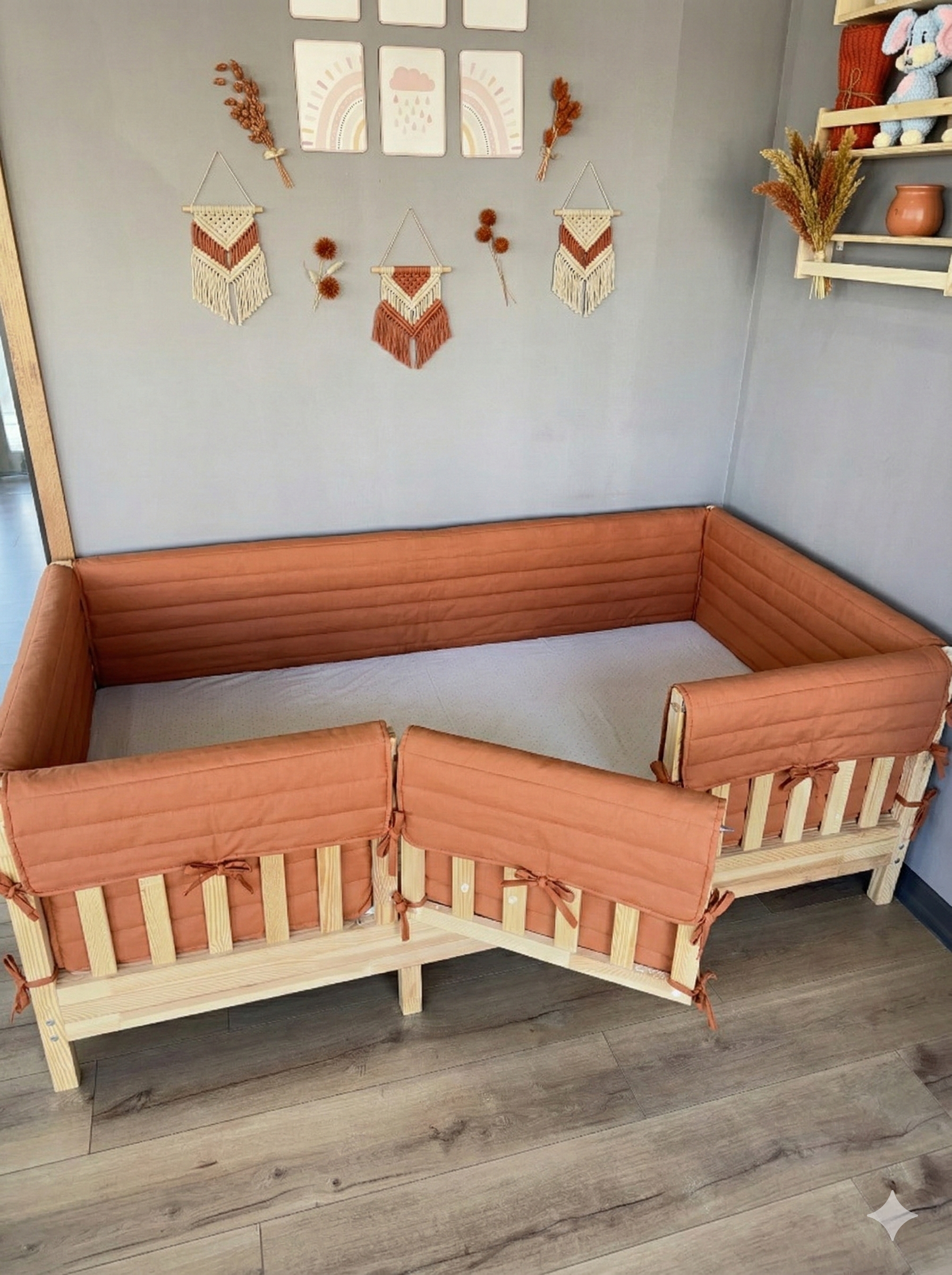 Montessori ve Beşik İçin Full İç-Dış Kenar Koruma Takımı - Darbe Önleyici Pofuduk Tasarım Kiremit Renk