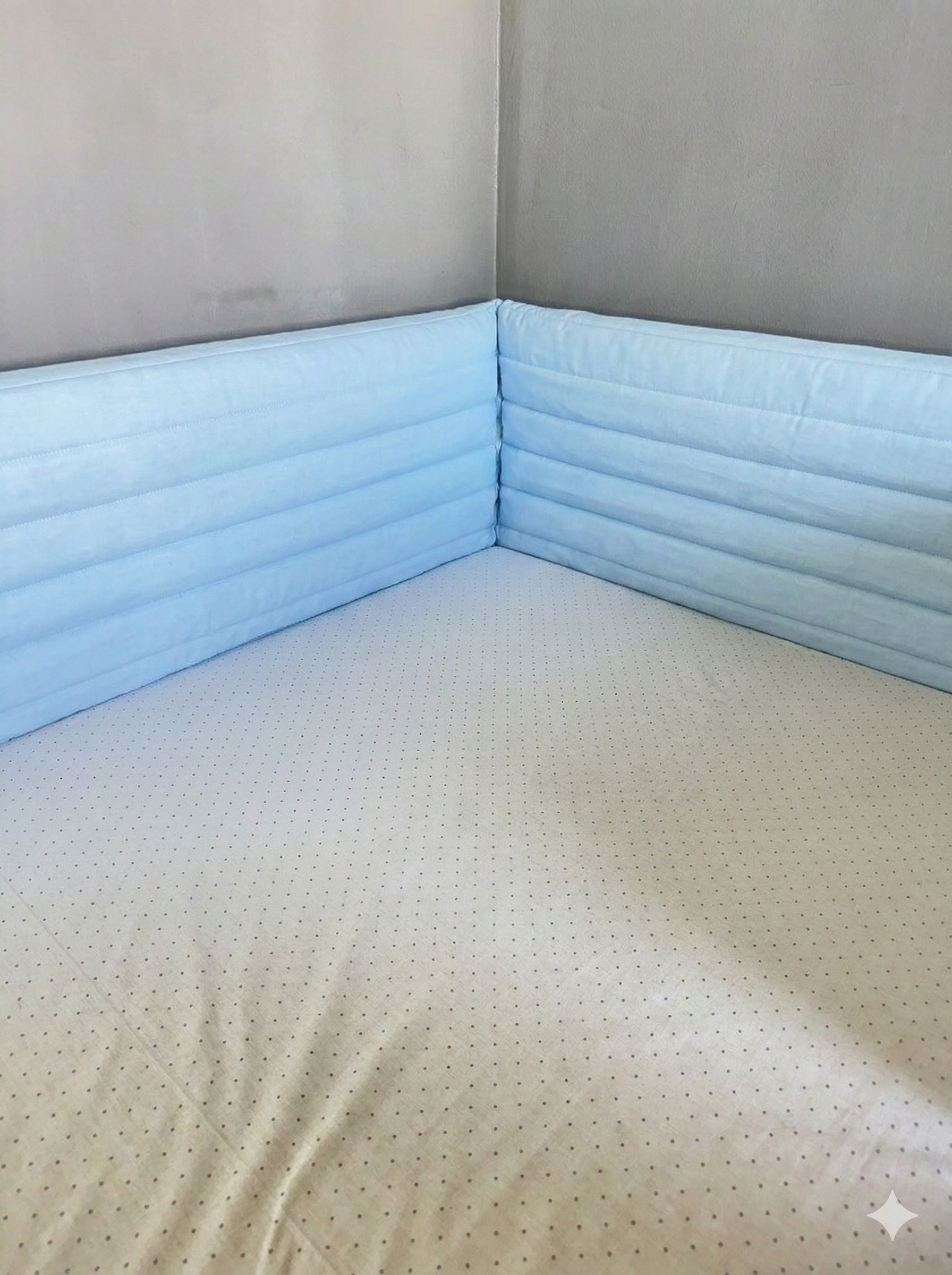 Montessori ve Beşik İçin Full İç-Dış Kenar Koruma Takımı - Darbe Önleyici Pofuduk Tasarım Bebe Mavi Renk