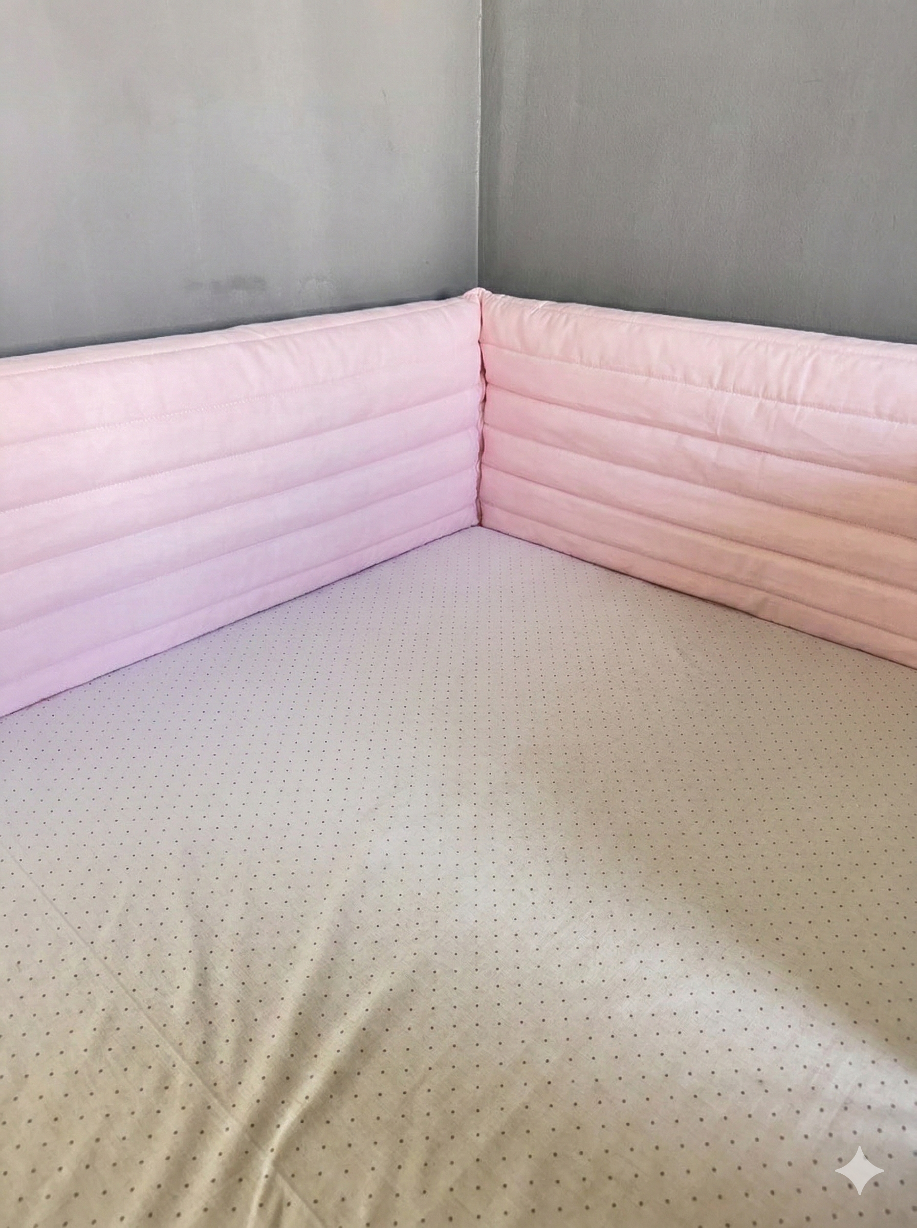 Montessori ve Beşik İçin Full İç-Dış Kenar Koruma Takımı - Darbe Önleyici Pofuduk Tasarım Toz Pembe Renk