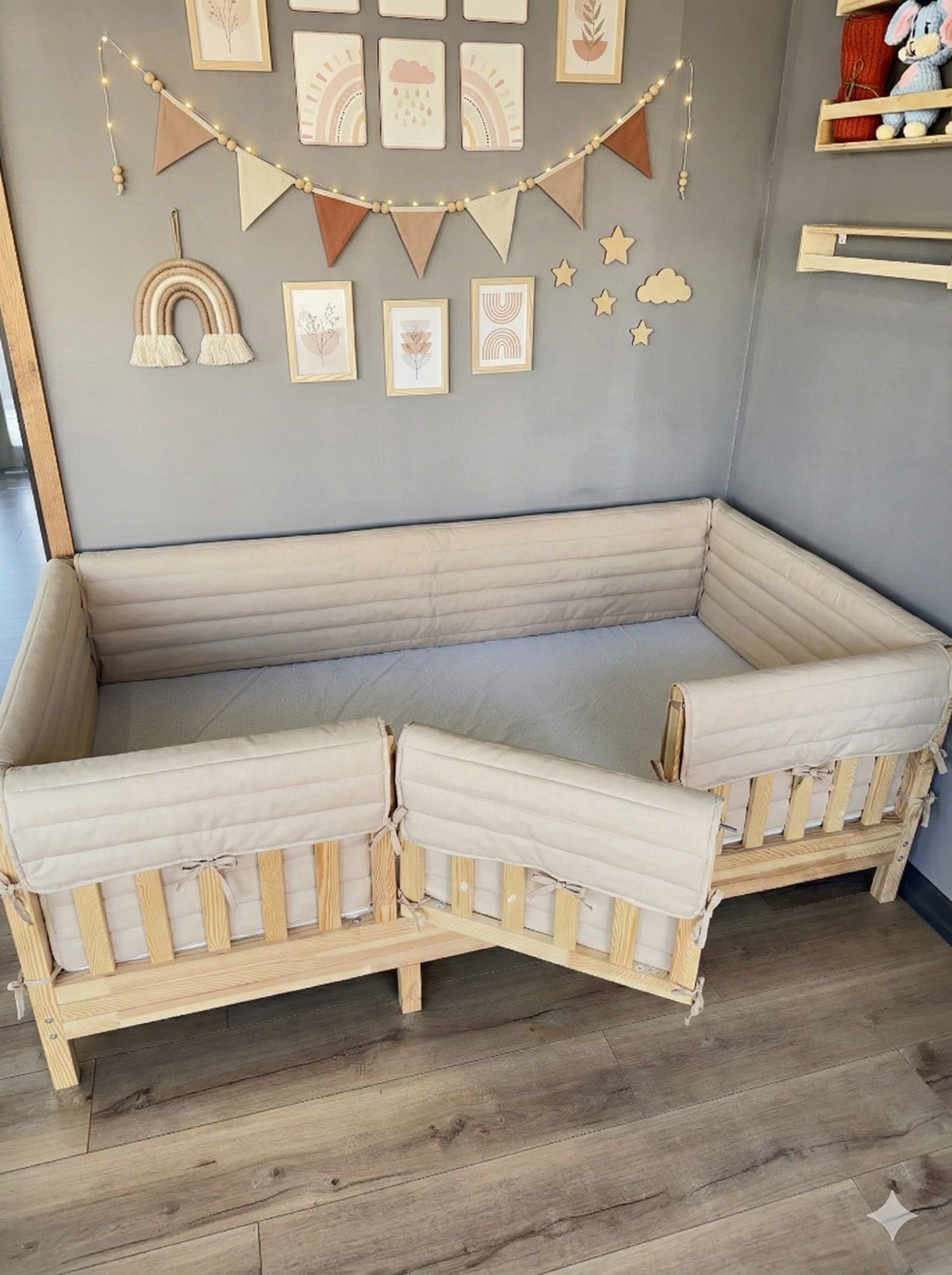 Montessori ve Beşik İçin Full İç-Dış Kenar Koruma Takımı - Darbe Önleyici Pofuduk Tasarım Vanilya Renk