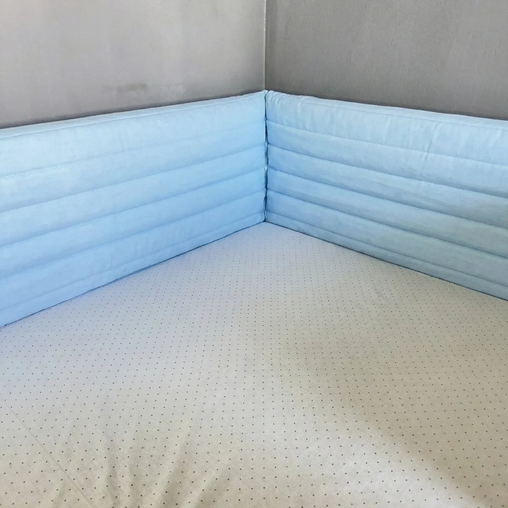 Montessori ve Beşik İçin Full İç-Dış Kenar Koruma Takımı - Darbe Önleyici Pofuduk Tasarım Bebe Mavi Renk