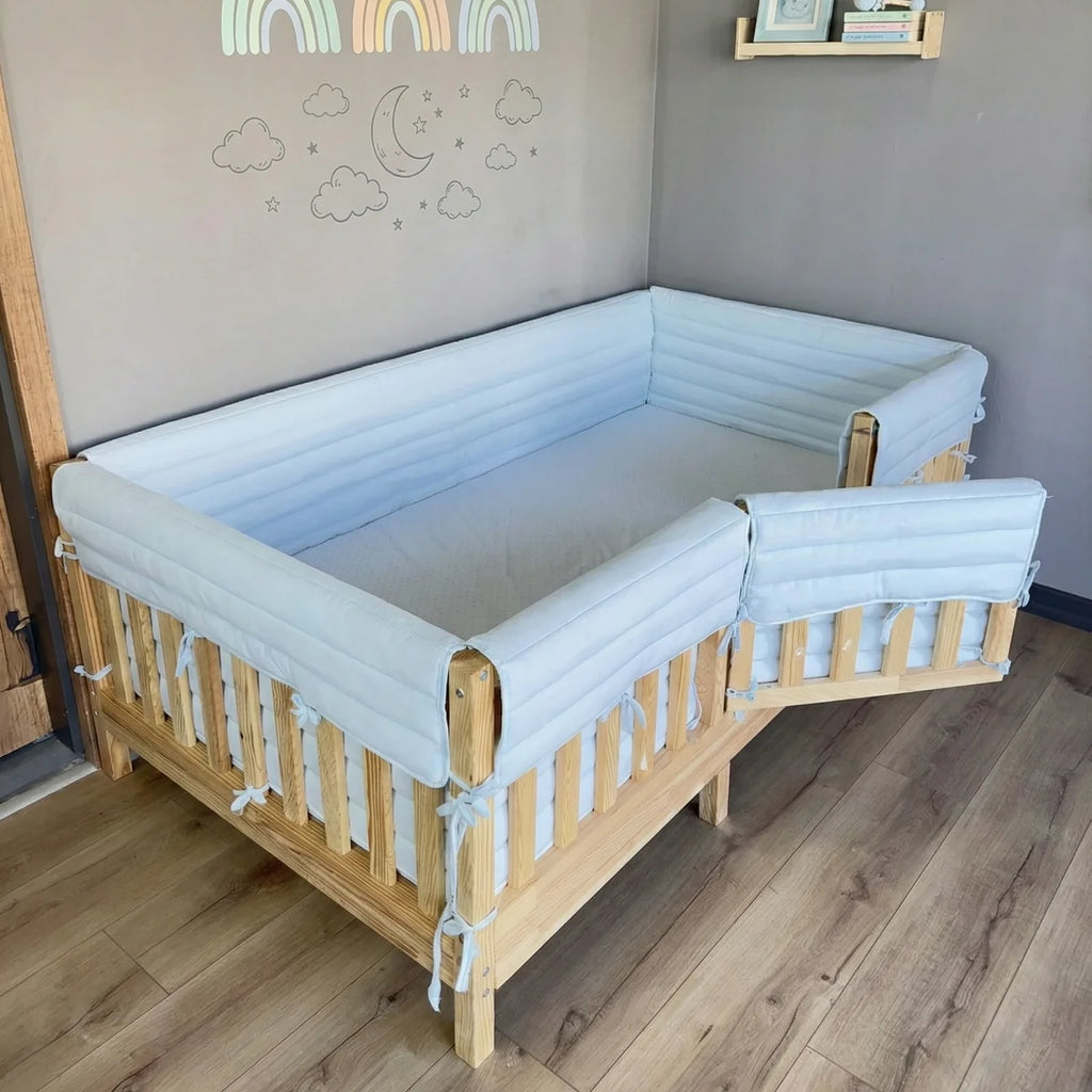 Montessori ve Beşik İçin Full İç-Dış Kenar Koruma Takımı - Darbe Önleyici Pofuduk Tasarım Bebe Mavi Renk