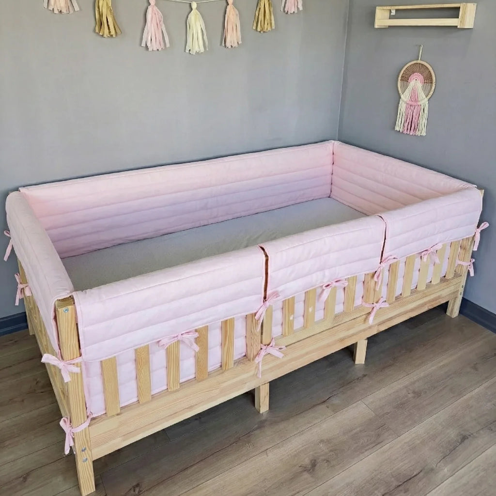 Montessori ve Beşik İçin Full İç-Dış Kenar Koruma Takımı - Darbe Önleyici Pofuduk Tasarım Toz Pembe Renk