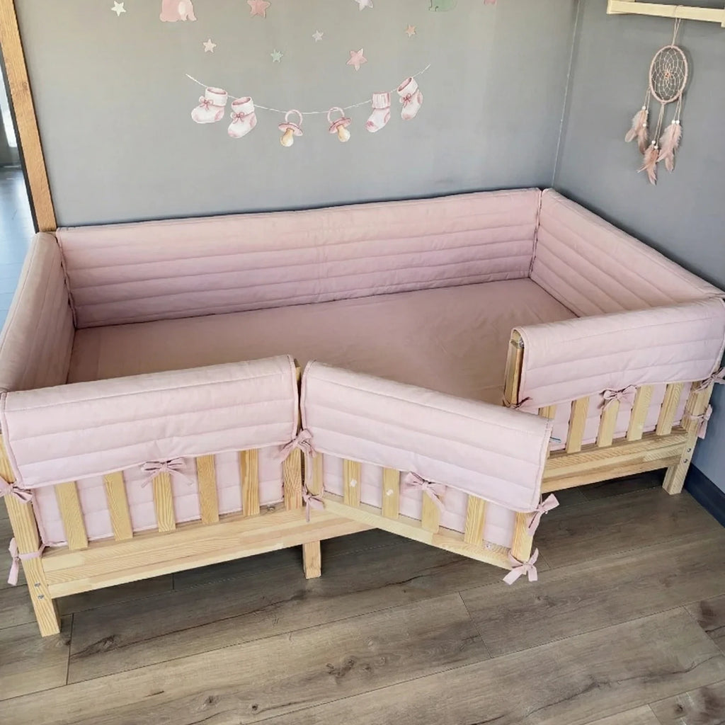 Montessori ve Beşik İçin Full İç-Dış Kenar Koruma Takımı - Darbe Önleyici Pofuduk Tasarım Toz Pembe Renk