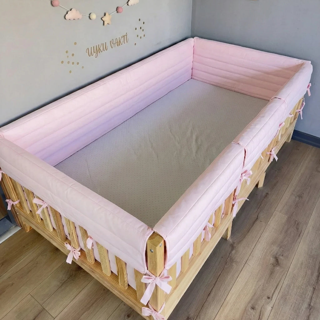 Montessori ve Beşik İçin Full İç-Dış Kenar Koruma Takımı - Darbe Önleyici Pofuduk Tasarım Toz Pembe Renk