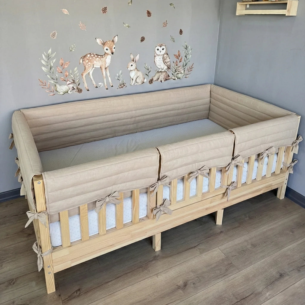 Montessori ve Beşik İçin Full İç-Dış Kenar Koruma Takımı - Darbe Önleyici Pofuduk Tasarım Vanilya Renk