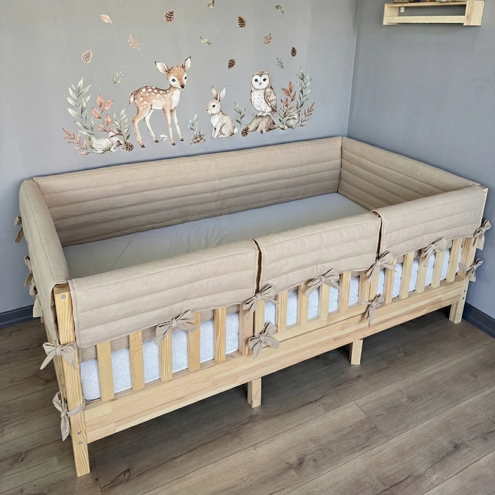 Montessori ve Beşik İçin Full İç-Dış Kenar Koruma Takımı - Darbe Önleyici Pofuduk Tasarım Vanilya Renk