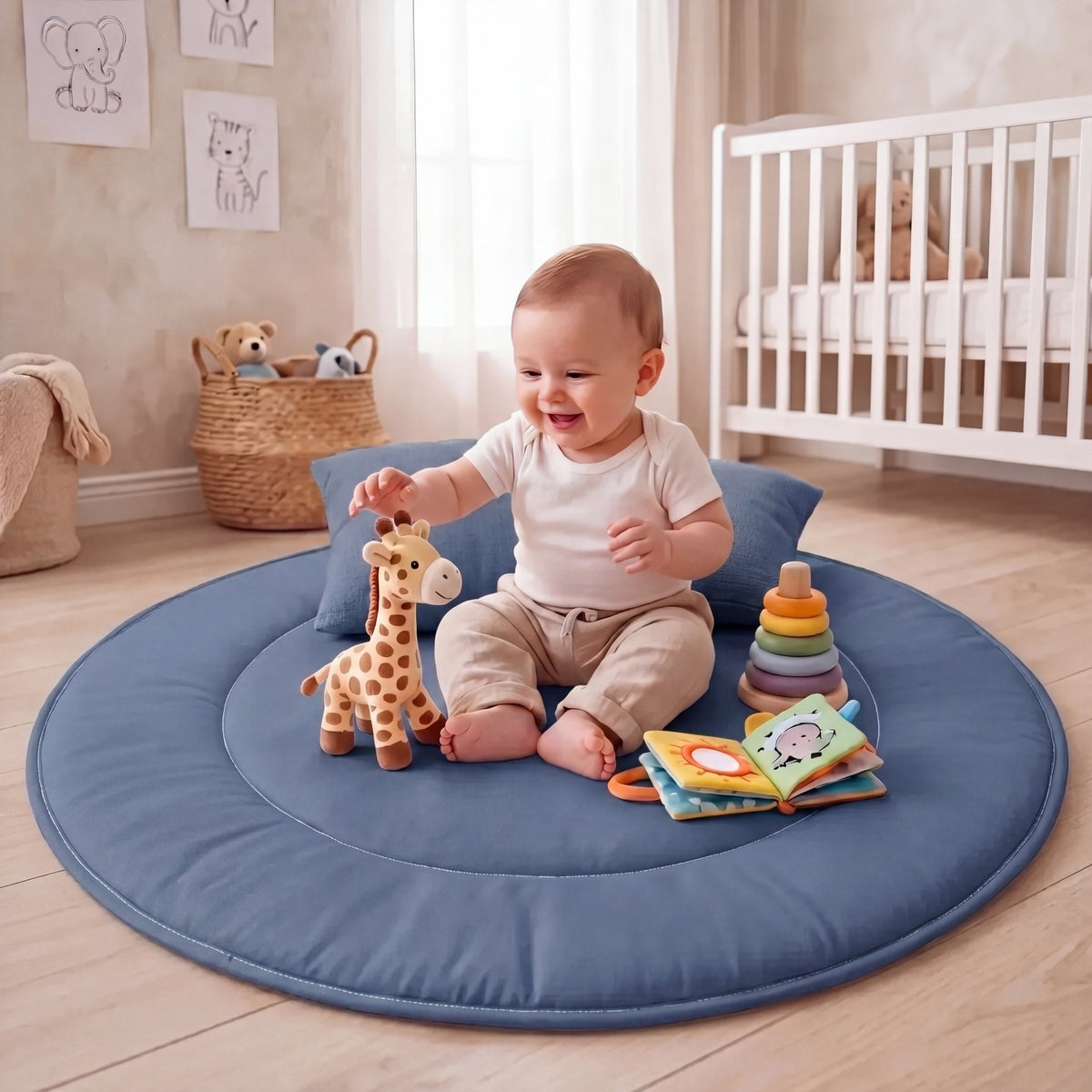 İndigo yuvarlak bebek oyun minderi