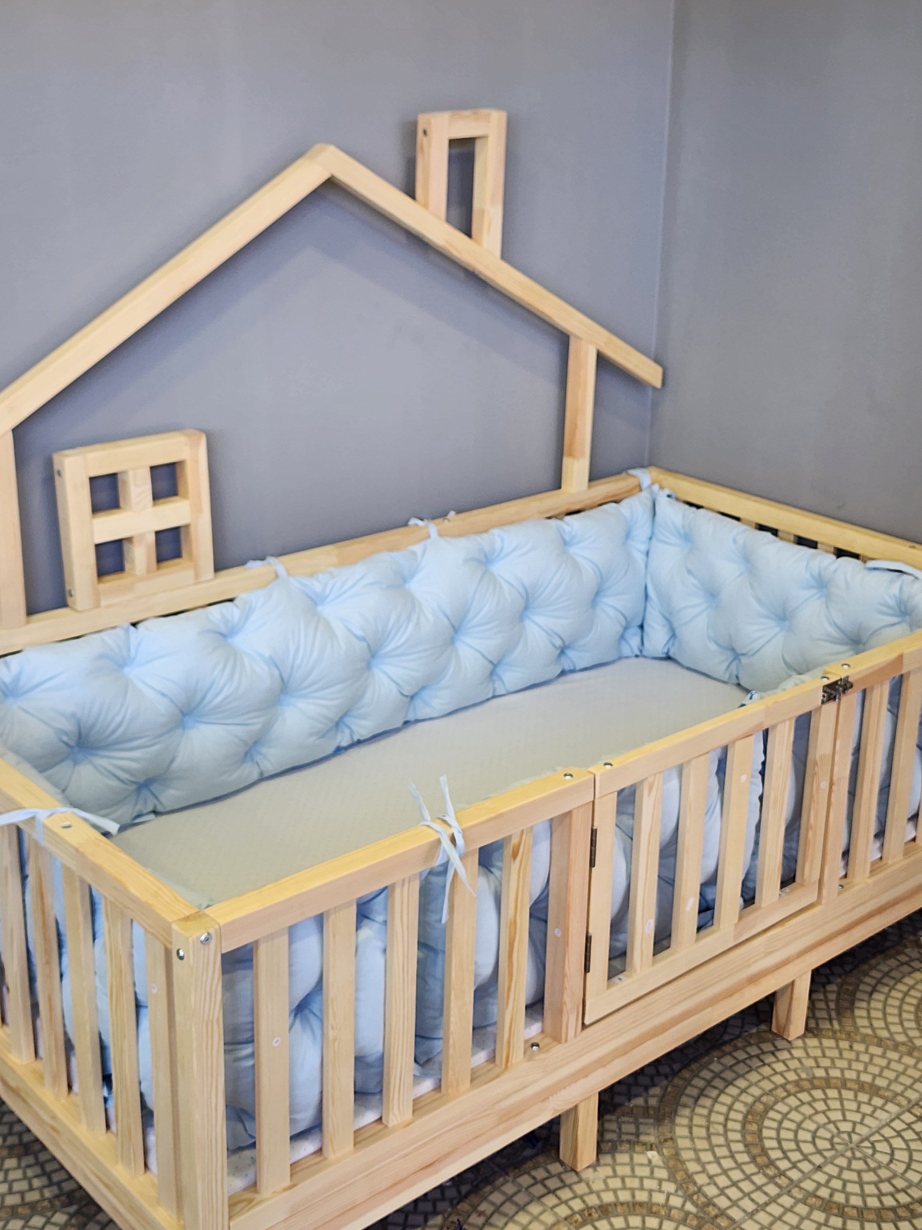 montessori beşik kenar koruma mavi