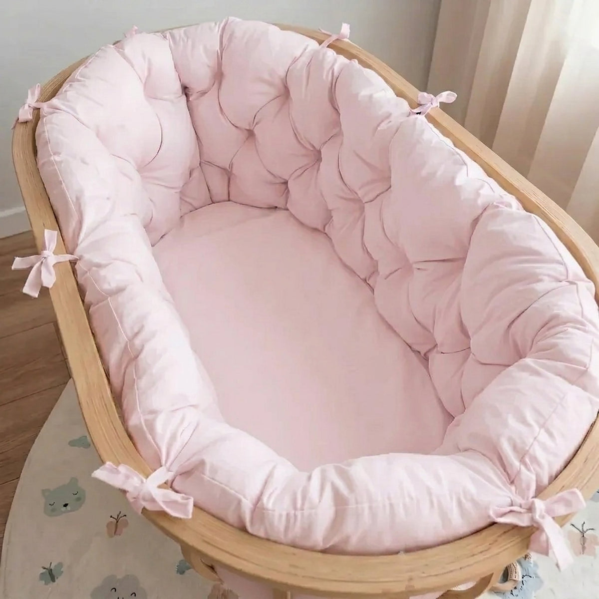 Toz Pembe Renk Pamuk Kumaş Sepet Beşik Kenar Koruma Minderi